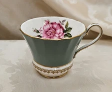 Aynsley Teacup Only Sage Green Pink Rose Gold Trim Border Vintage Bone China