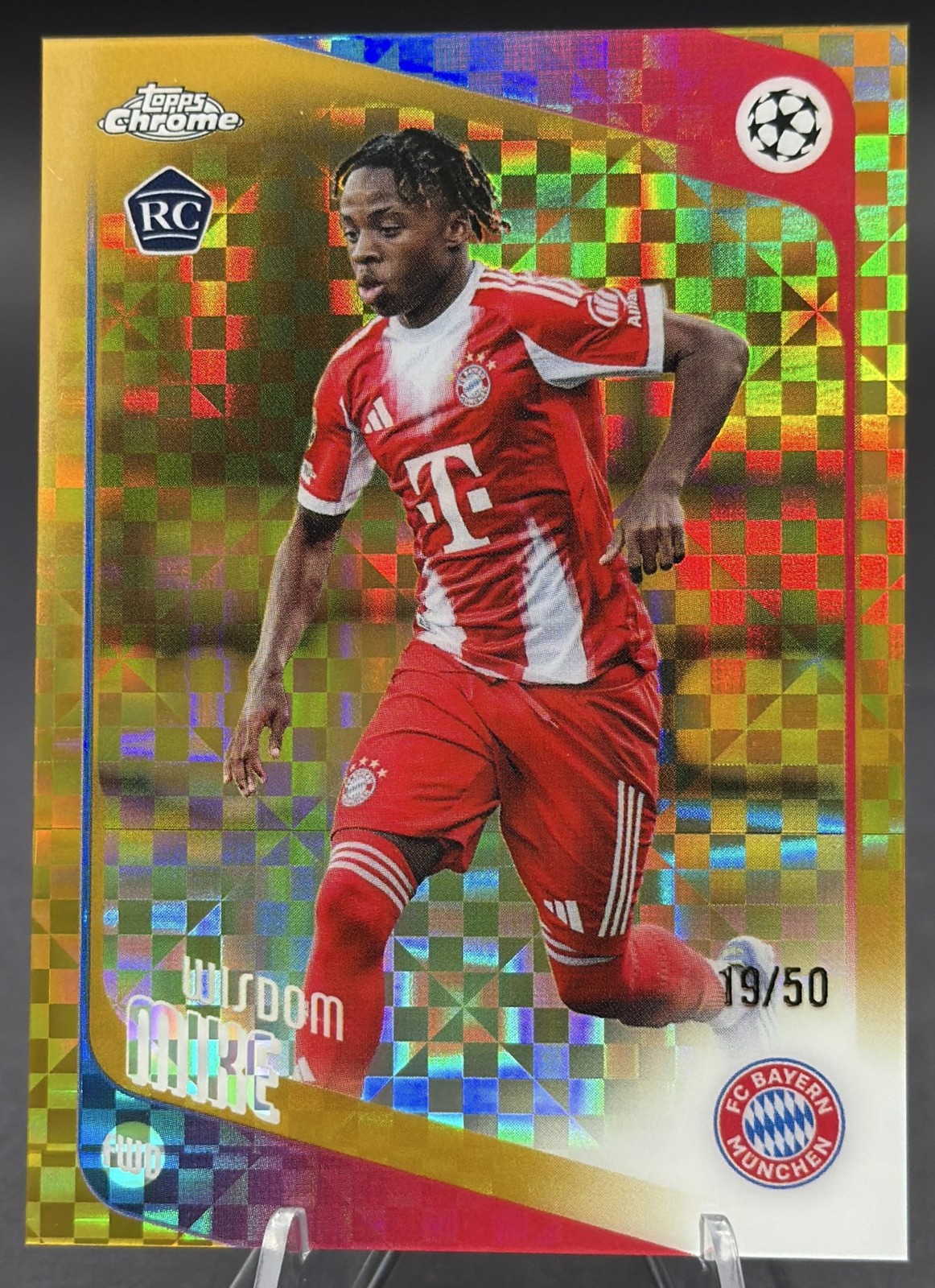2025 Topps Chrome UEFA Club Competitions Wisdom Mike #88 Gold X-Fractor /50 RC