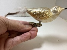 Bird Clip On Ornament White Gold Feather Tail Christmas