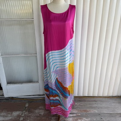 Carla Petelski X Gorman Past Lover Dress Womens 16 Pink Multi Geo Slip Midi