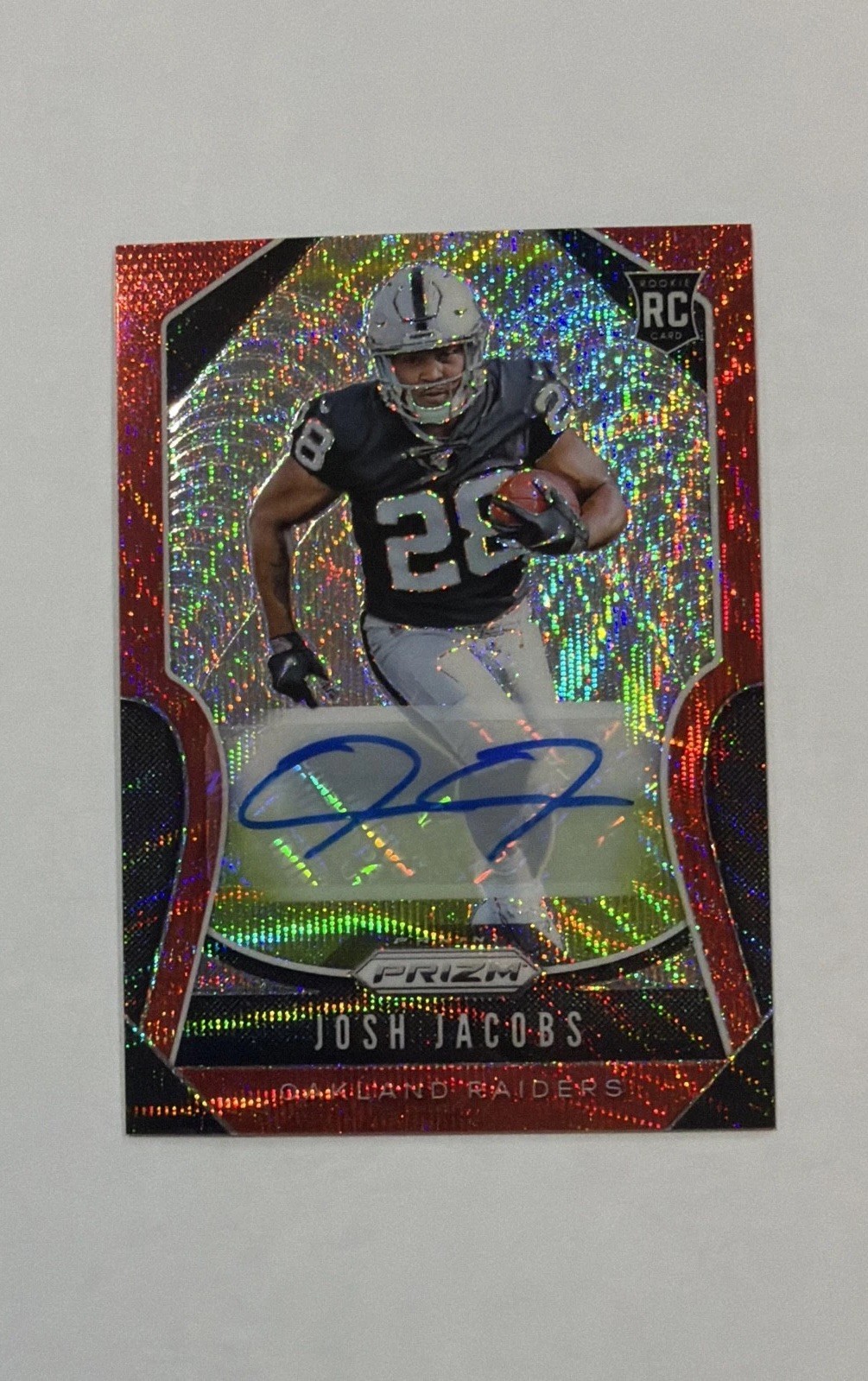 2019 Panini Prizm - Rookies Josh Jacobs #323 Red Wave Prizm Autograph /149