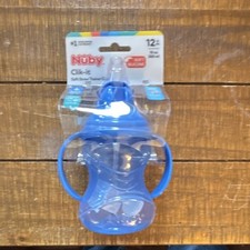 Nuby Clik-it Soft Straw Trainer Cup 10 oz Blue Spill Proof Handles 12M