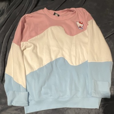 Hello Kitty Women s Colorblock Pullover Sweatshirt M Pink White Blue