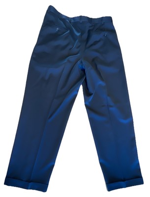 Mark Shale Pleated Cuffed 100% Wool Trousers Made In Canada 36  X 30  Navy Blue