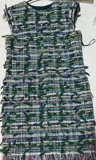 CHANEL Sleeveless Tweed Dress Fringe