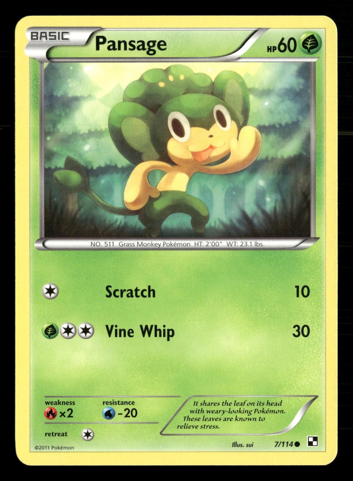 Pansage 7/114 Common Black & White Pokemon Lightly Played