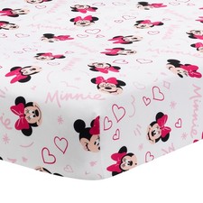 Lambs Ivy Disney Baby Minnie Mouse Love White/Pink Heart Fitted Crib Sheet
