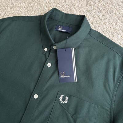 Fred Perry Kurzarm Oxford Hemd Mallard Grün Large Neu mit Etikett Mod 60er Ska