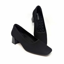 Vivaia Melody Pro Square Toe Knitted Block Heel Black Sz 37/ US6.5