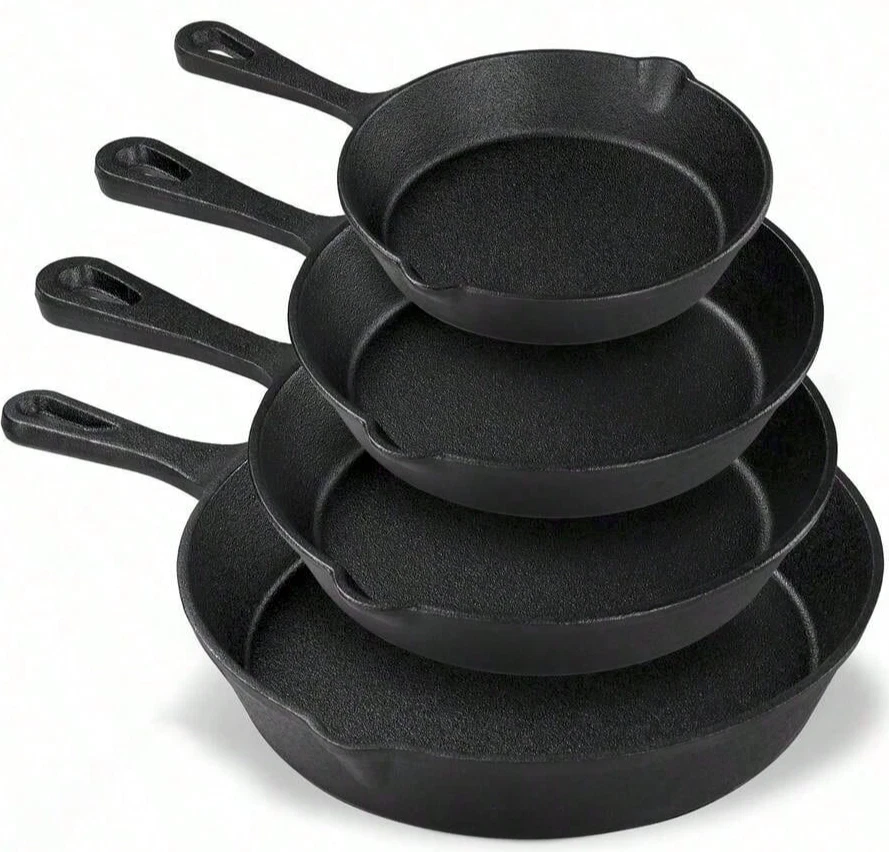 4-Piece Cast Iron Skillet with Handle Non-Stick Cookware Set - New