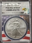 2025 Silver Eagle ANACS MS70 First Day of Issue #5085 of 8770