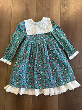 Vintage The Children's Hour Teal Floral Lace Collar Back Dress Size 5