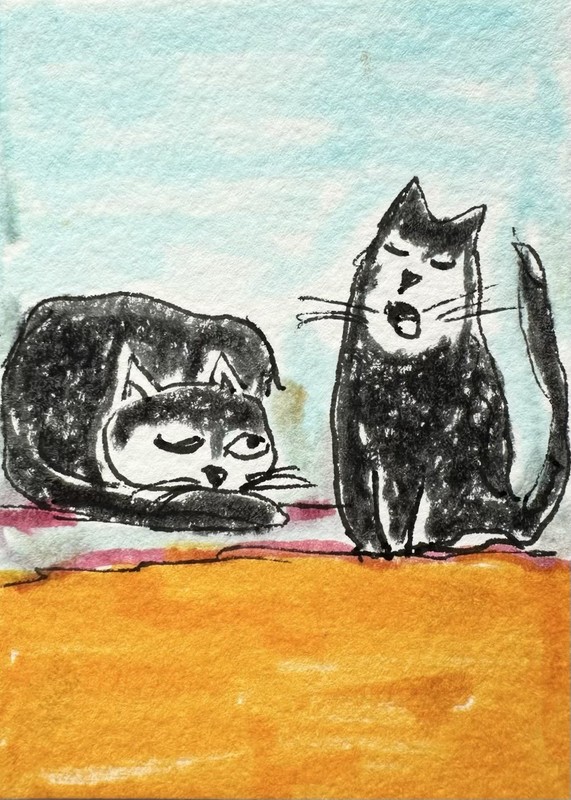 Original ACEO Painting Cat Miniature Art Card By Carole Collins M2