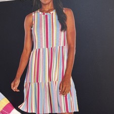 GAP Striped Tiered Sleeveless Dress Pockets Multicolor Women's L Knee Length
