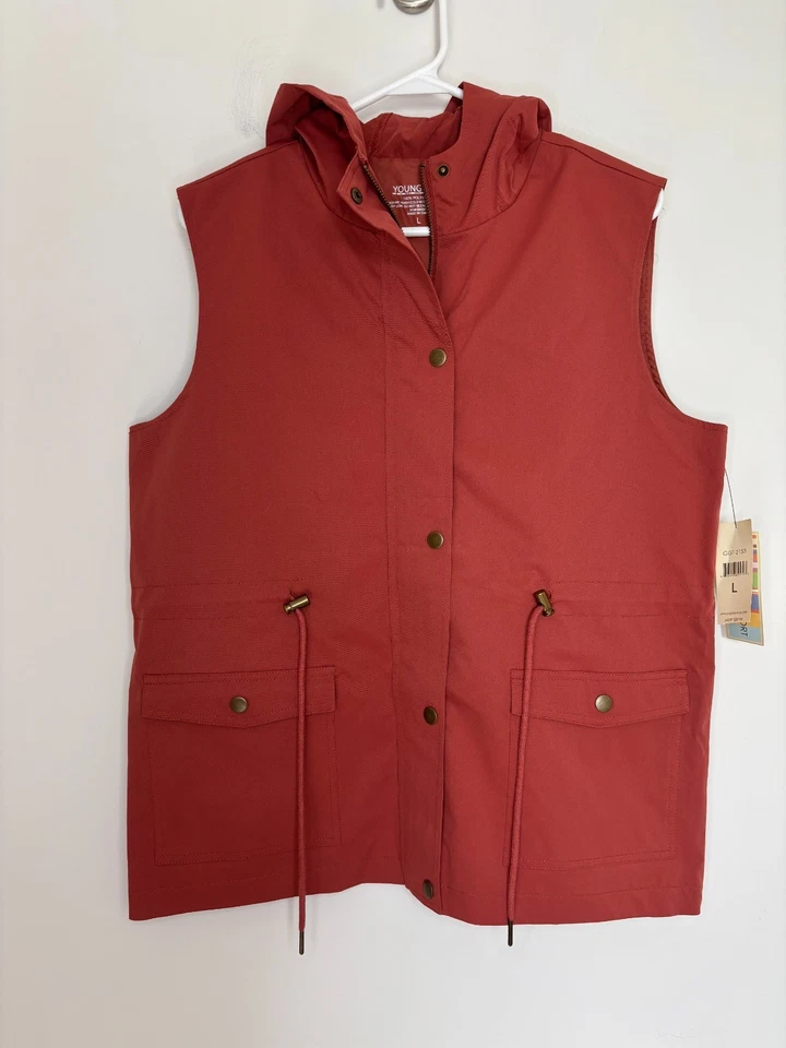 MODA GOODS NEW Vest Womens L Rust Drawstring Hood Pockets Hike Spring Active - Image 3 of 4