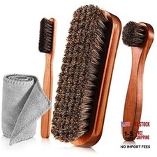 4 Pcs Horsehair Shine Shoes Brush Kit - Polish Dauber Applicators - Style A