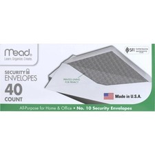 Mead 10 Envelopes, Letter Size, 4-1/8" x 9-1/2", Security Printed Lining for Pr