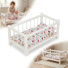 Lit poupée bois blanc + matelas + cœurs roses – jouet