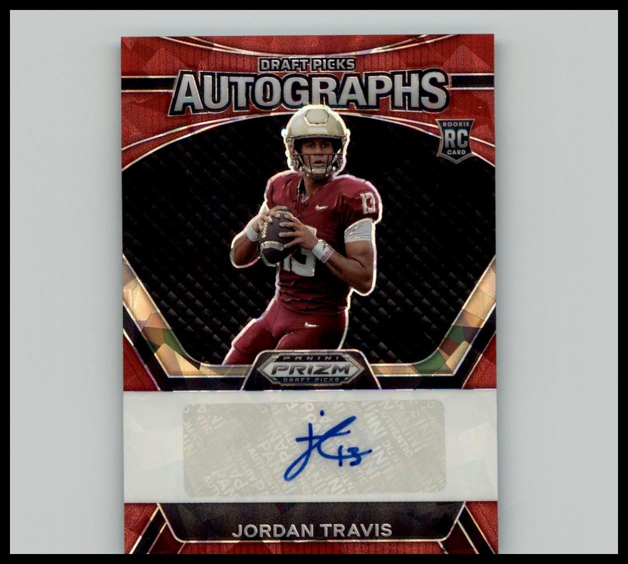 2024 Panini Prizm Draft Picks #DPA-JTS Jordan Travis Draft Picks Auto Red Ice
