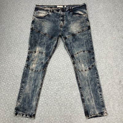 Evolution In Design Jeans Mens 44x32 Blue Skinny Acid Wash Denim Moto Casual Day