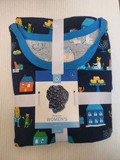 Women's Hanukkah Lions Print Matching Family Pajama Set L Large Navy Blue