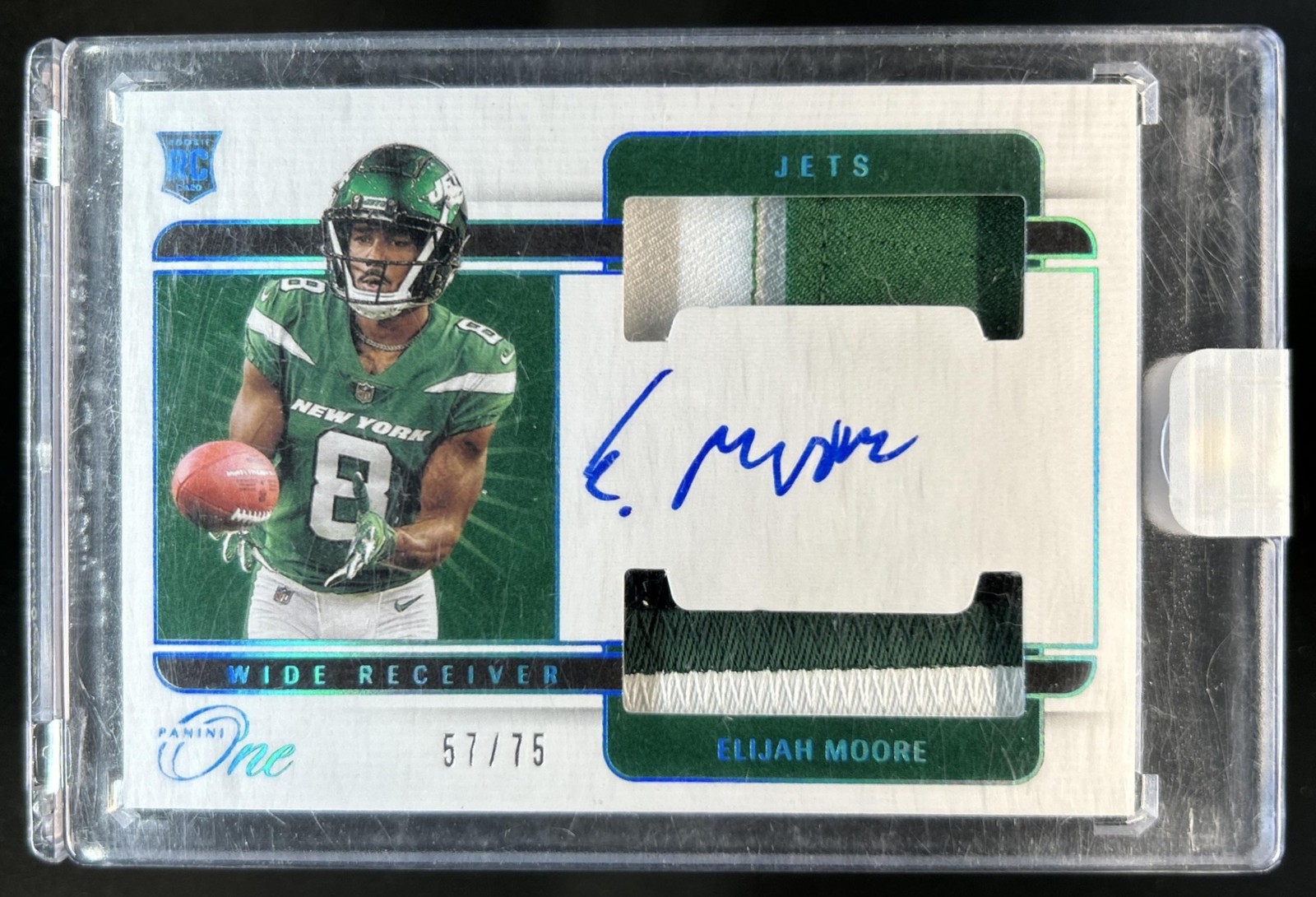 Elijah Moore Panini One #44 Autograph Patch Blue