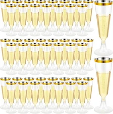 CHENGU 200 Pack Champagne Flutes Cups Plastic 5 Oz Wine 5 Ounces, Gold 