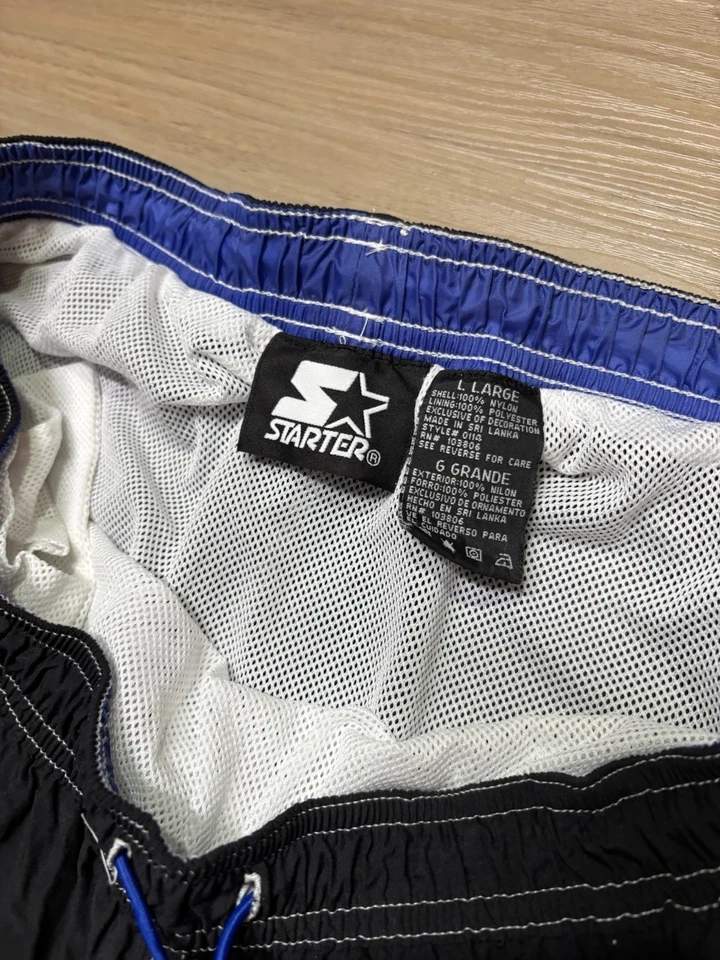 Bañador Starter vintage para hombre L negro azul bordado Y2k forro con cordón Foto 3 de 4