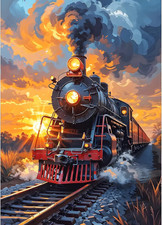 DIY 5D Steam Train Diamond Art Kits, round Full Drill Vintage Train Diamond Pain