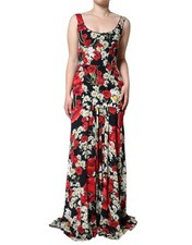 Dolce & Gabbana Black Floral Silk Sleeveless Long Gown Women's Dress Authentic