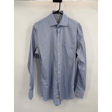 Peter Millar Nano luxe Blue Brown Striped Dress Shirt Mens 15.5 Long See Pic