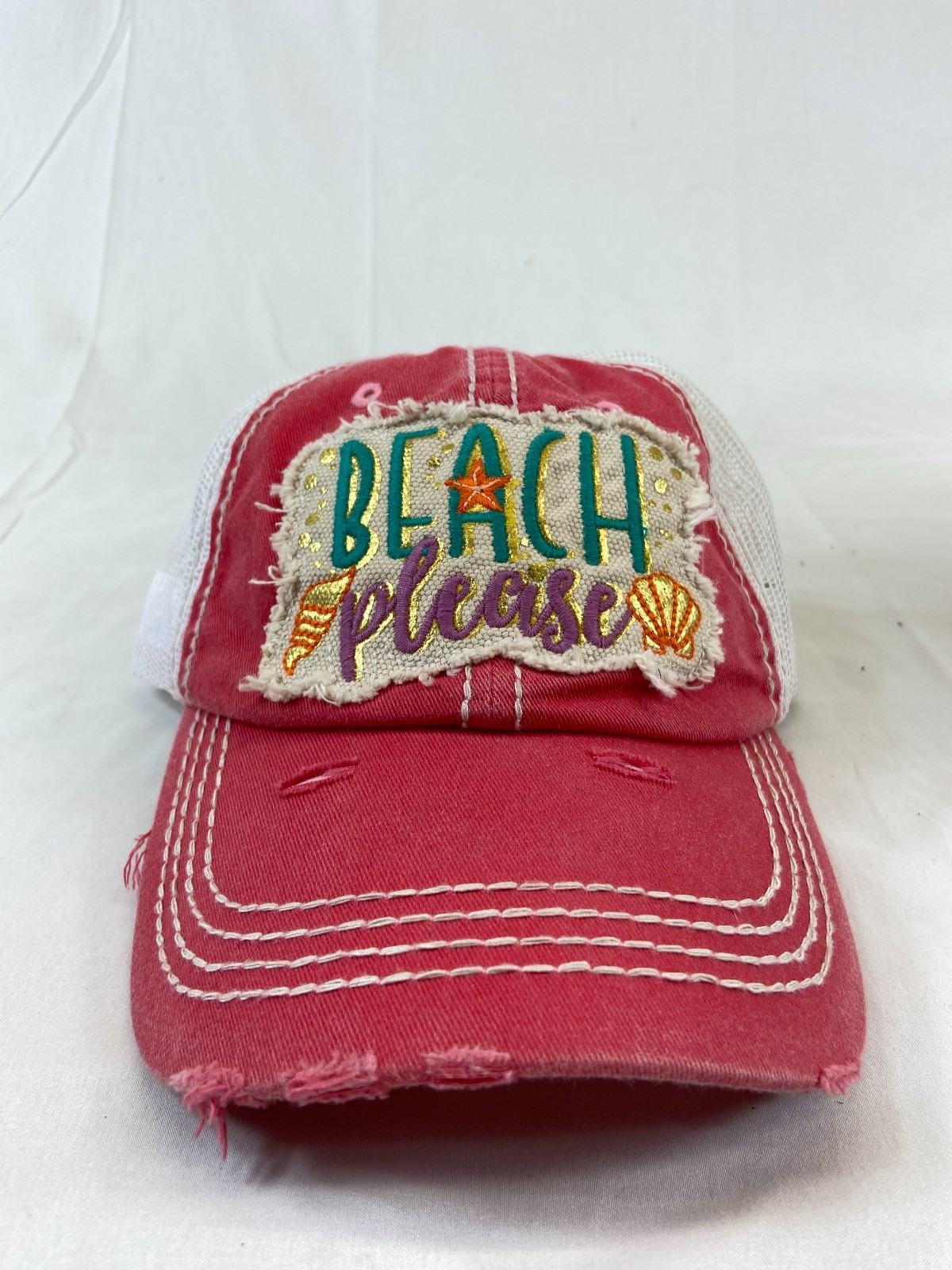 Beach Please Baseball Cap Strapback Hat Pink Dist… - image 10