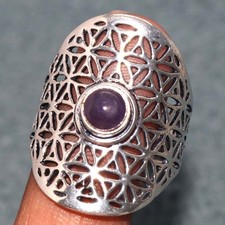Pretty Round Natural Amethyst 925 Silver Plated Ring US 9.5 Most Beautiful GW