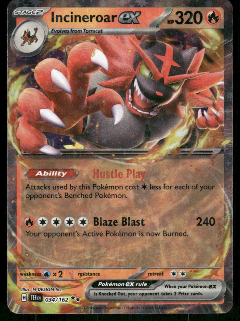 Incineroar ex - 034/162 Double Rare Holo NM Pokemon SV05: Temporal Forces