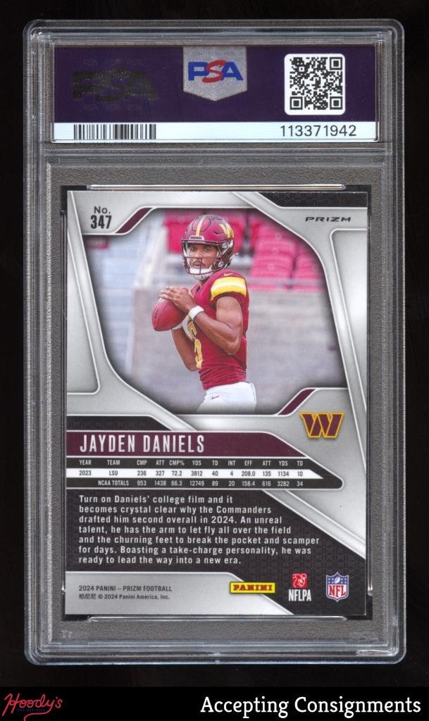 2024 Panini Prizm Prizms Orange Disco #347 Jayden Daniels Rookie RC PSA 9 MINT view 2