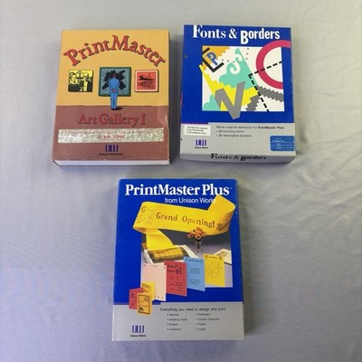 Lot of 3 Printmaster Atari ST Programs Plus Art Gallery I 1 Fonts & Borders
