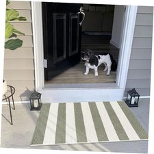 Door Mat Outdoor Entrance 2x3, Washable Striped Front Porch Rug, Green and