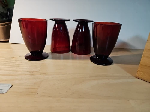  4 Anchor Hocking VIntage Royal Ruby Red 5" Footed Iced Tea Tumblers
