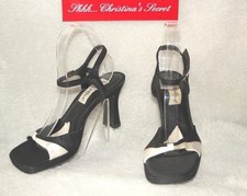 COLORIFFICS Sandals Slingback Black White Satin "Total Eclipse" Sz M  G-VG