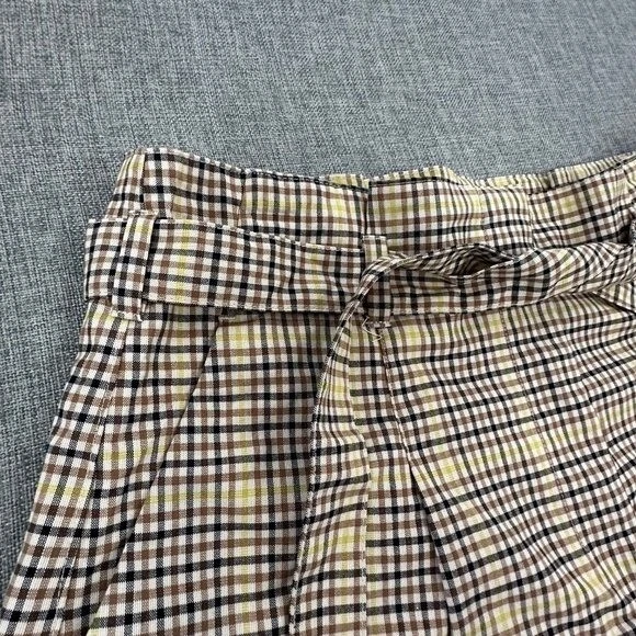 New! Worthington Plaid Shorts Sz 6 Belt Tye Pockets Yellow Brown Tan - Image 3 of 4