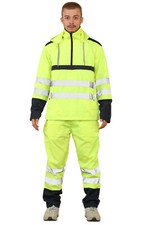 Image of Hi Vis Viz Rain Suit Tracksuit High Visibility Waterproof Top Trousers 2 Piece