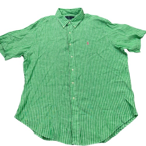 Ralph Lauren 100% Leinen Hemd Herren 2XL Grün Button Down Preppy