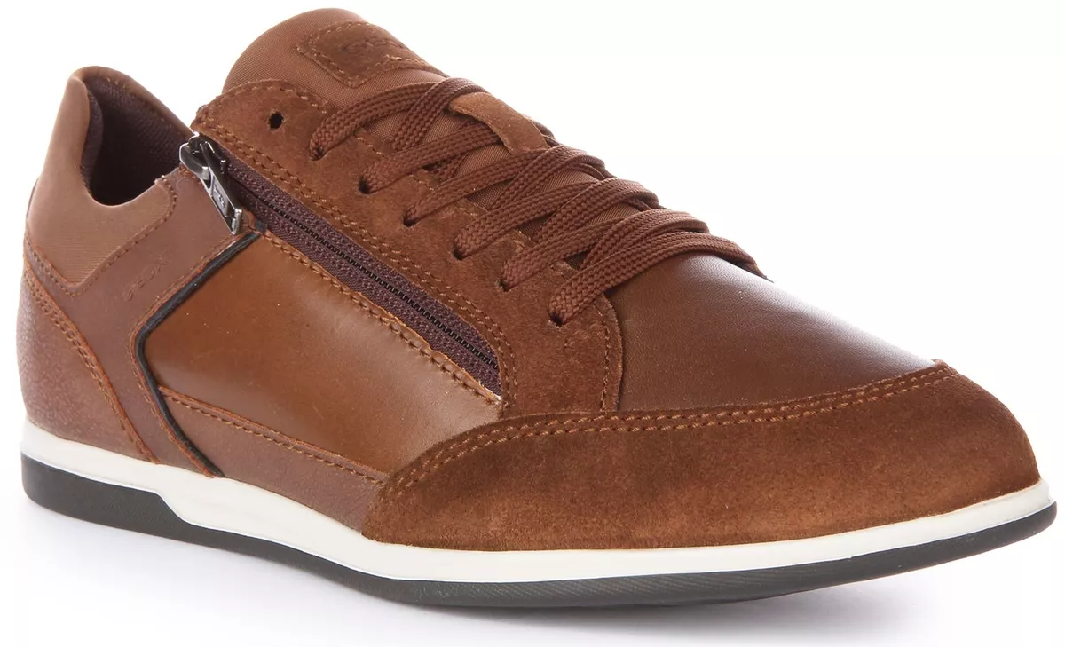 Geox U Renan Low Cut Comfort Suede Side Zip Lace Up Trainer Brown Mens UK 6 12