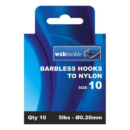 WSB Fishing Hooks to Nylon Barbless Carp Coarse Fishing (10 Pack Sizes