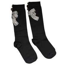 DOLCE & GABBANA Socks Black Knit Floral Crystal Embellishment s. Tag XS 1060usd