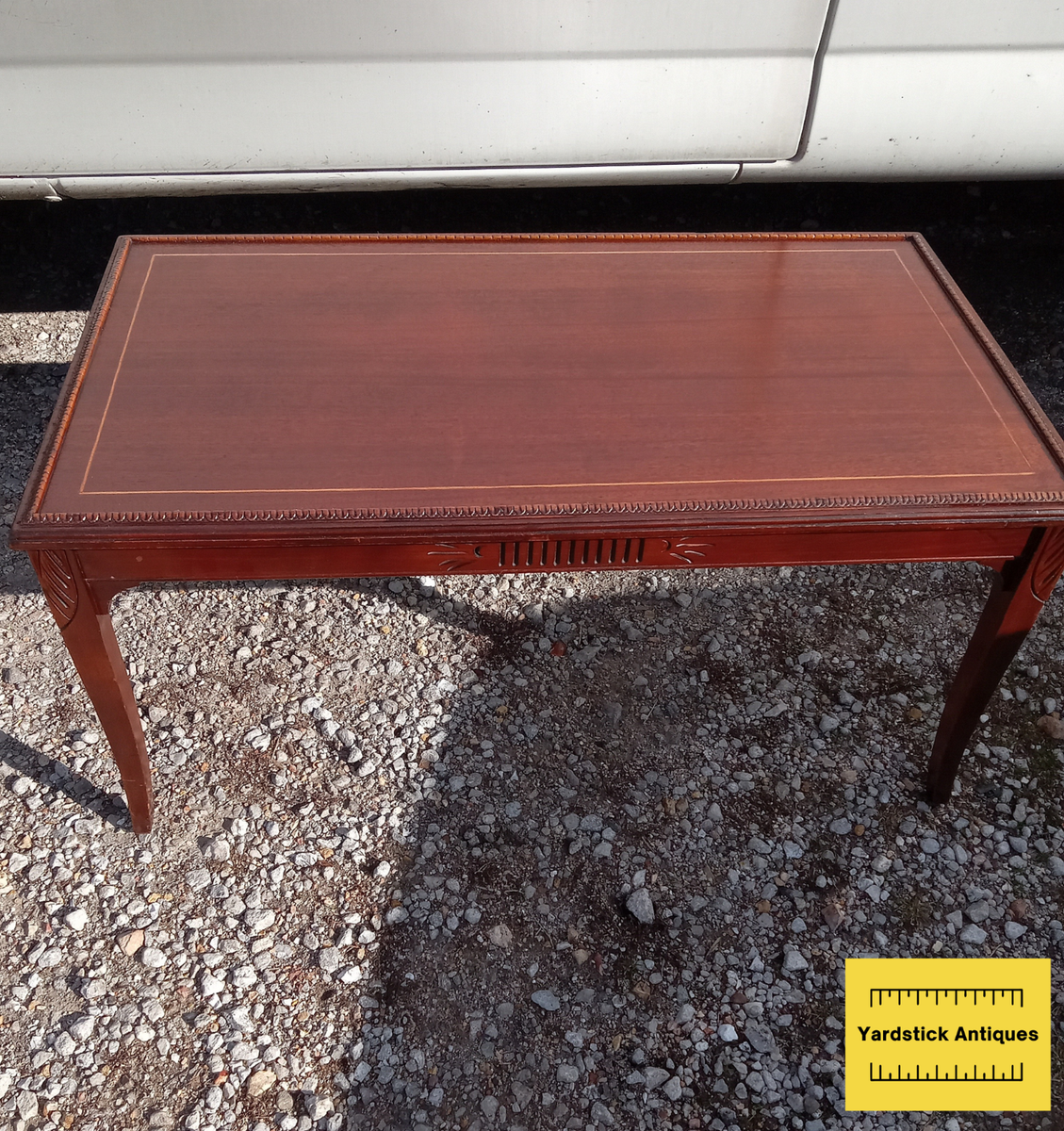 Mid Century Ribbon Mahogany Pencil Inlay Mersman Coffee Table (RP