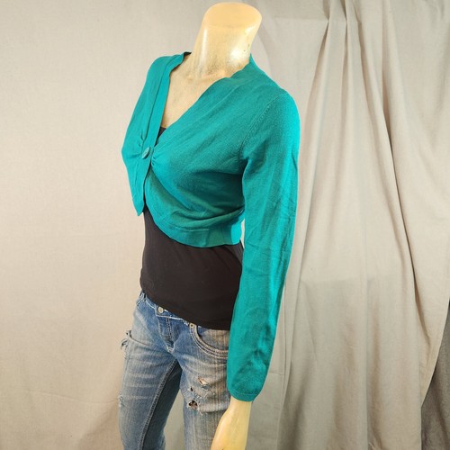 Petite Sophisticate Green Long Sleev One Button Shrug Sweater Womens USED SMALL - Picture 2 of 5