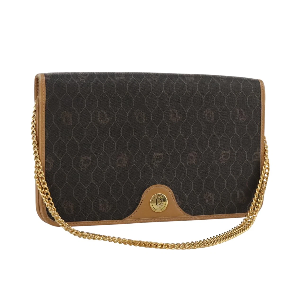 Christian Dior sac à bandoulière chaîne toile nid d'abeille PVC cuir noir authentique 106706