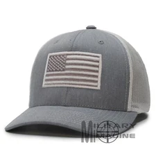 American US Flag hat Heather / White cap Trucker Mesh Tactical Operator Snapback