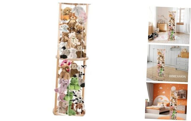 Round Animal Zoo Storage, Soft Toy Organizer, Solid Wood Zoo Cage for Plush